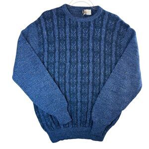 Vtg‎ Grandpa Atima Blue Cable Knit Sweater Wool Blend Crewneck Jumper XXL Tall